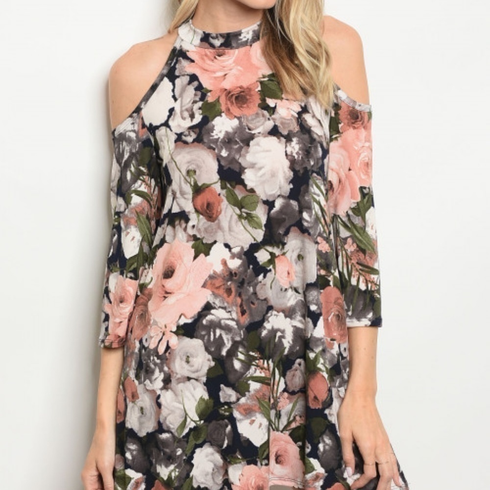 Cold Shoulder Black Floral Dress